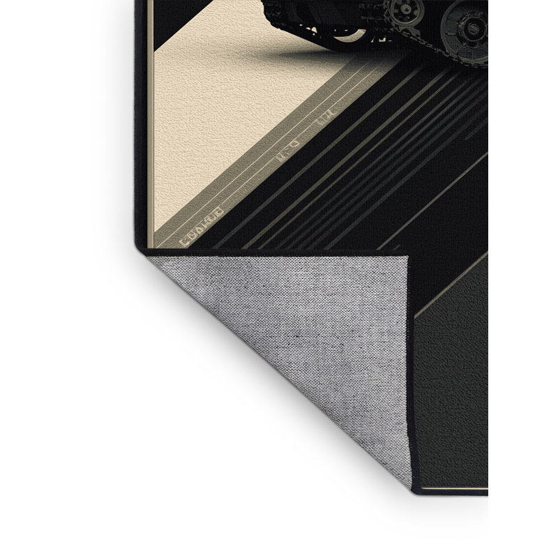 Machine Washable Mendon Main Battle Tank Sleek & Chic Modern Geometric Rug in Black – Black Binding, 5x8