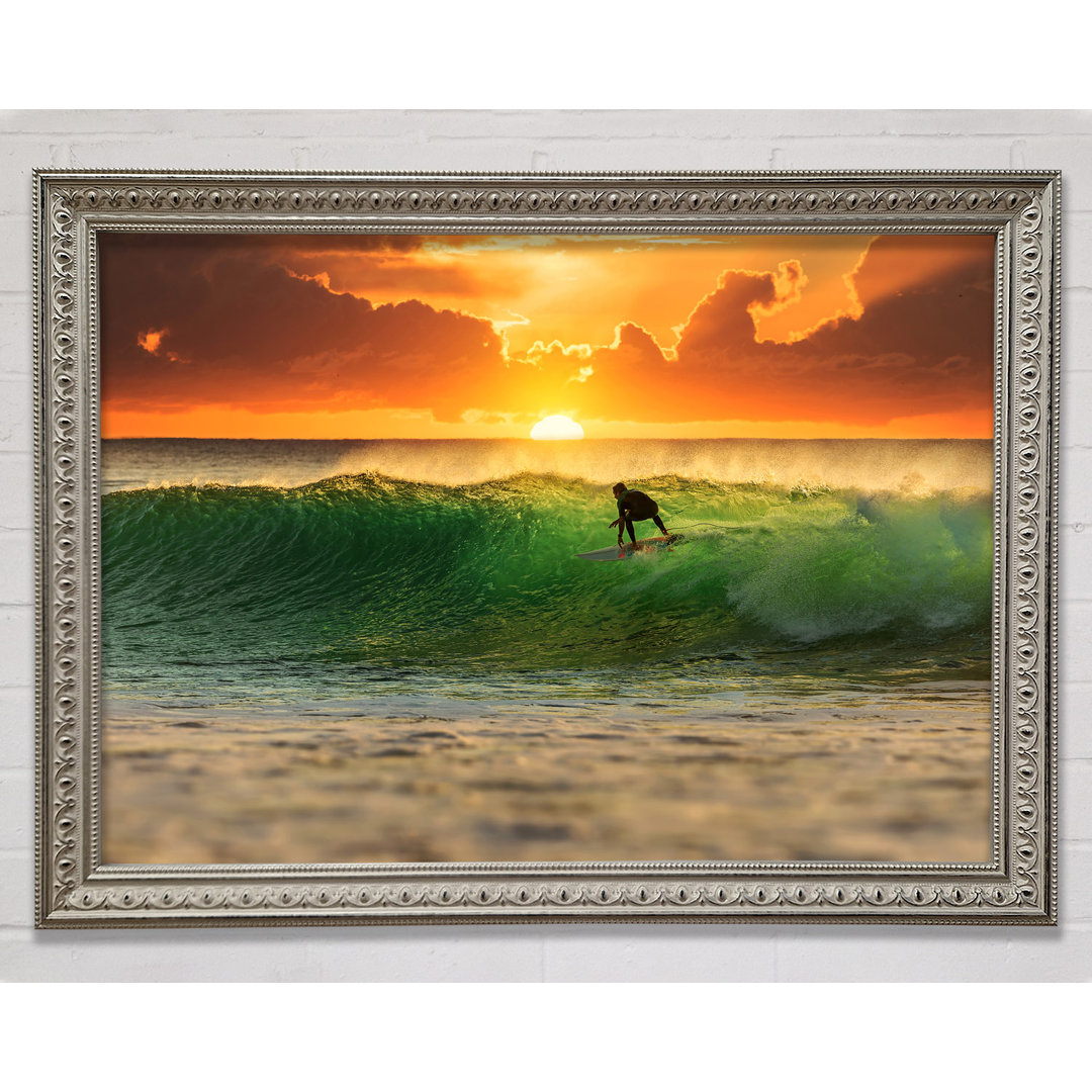 Gerahmtes Leinwandbild Surfer Sunset