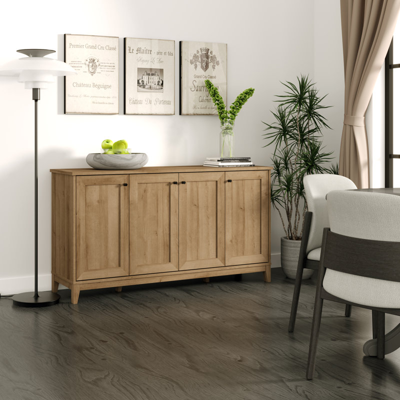 Oak 4-Door Shaker Style Storage Cabinet with Adjustable Shelving