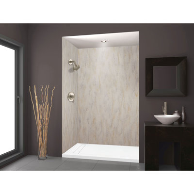 LWK603696-185 Lusso 60-in x 36-in x 96-in Glue to Wall 3-Piece Shower Wall Kit, Creme Carmel