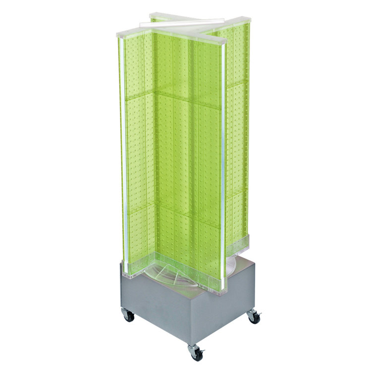 Pinwheel Pegboard Floor Display on Revolving Wheeled Base. Spinner Rack Stand. Panel Size: 13.5"W x 44"H