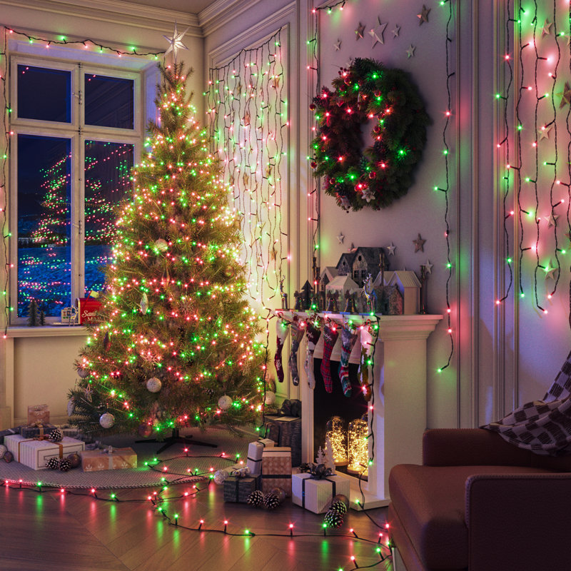 Guirlande lumineuse 65,6 pi 200 lumières intelligentes RVB + IC avec télécommande et contrôle APP, préréglages des Fêtes, modes dynamiques, 16 millions de couleurs, DEL contrôlables individuellement, réglages de la minuterie, étanche IP44, parfa