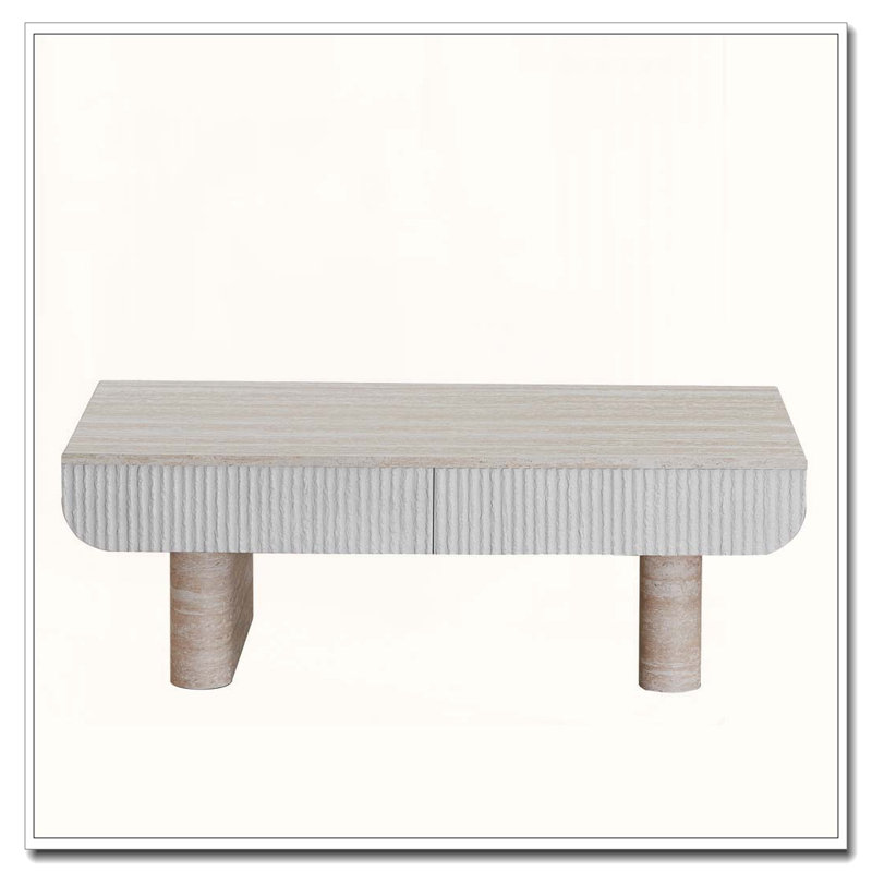 Coffee Table with Grey Wood Texture Tabletop, beige brown