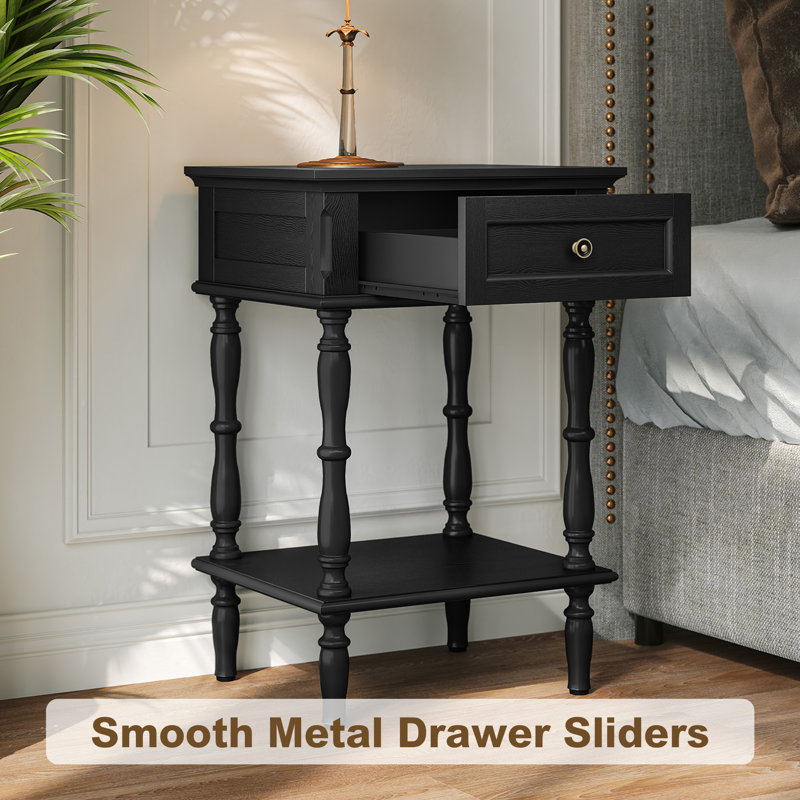 25'' Tall 1- Drawer Nightstand with Built-in Charging Outlets, Minimal Assembly Needed, Black