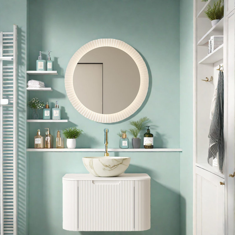 Meuble-lavabo peu encombrant avec lavabo en céramique, finition blanc mat moderne pour les salles de bain compactes