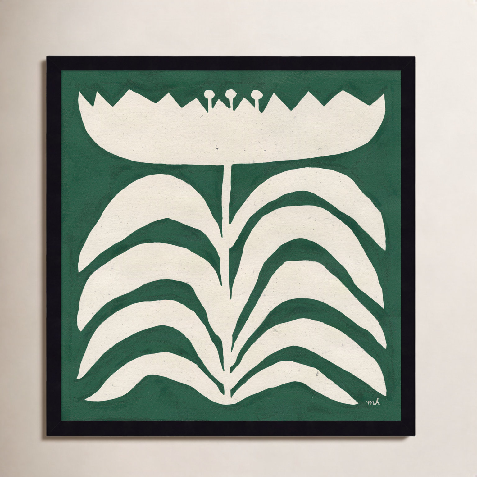 Delighted Floral II Emerald Print, 21" W x 21" H, Black