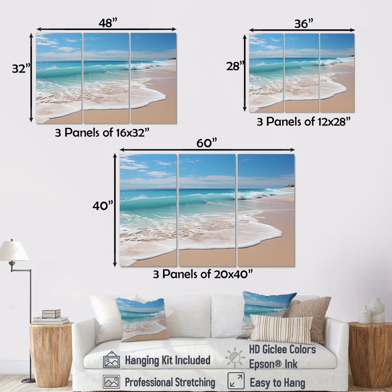Oceanic Beach Harmony - Ensemble de décoration murale bord de mer, Toile tendue, H 40 po x l 60 po x P 1 po