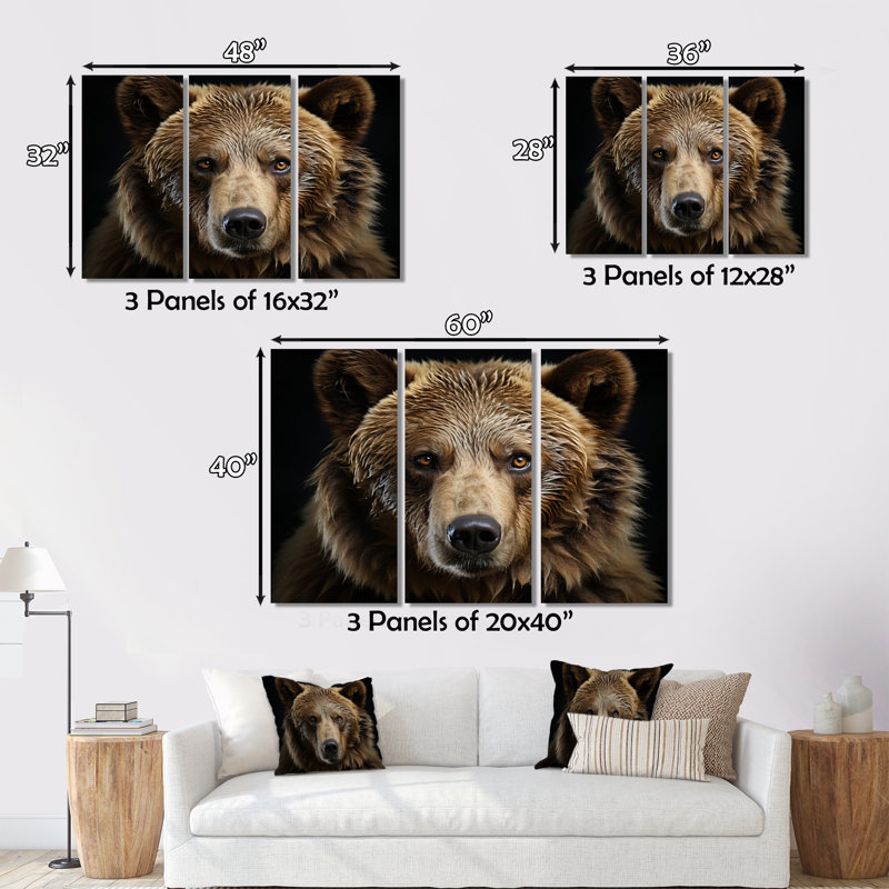Ours, ensemble d'art mural en toile, Portrait d'un animal sauvage, H 40 po x l 60 po x P 1 po