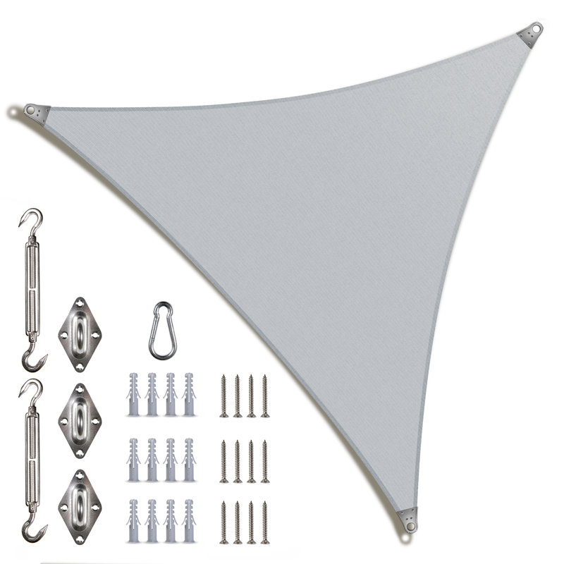 Voile d'ombrage triangulaire ColorTree avec ensemble de quincaillerie - UPF50, coins renforcés, tissu 260 g / m², Gris