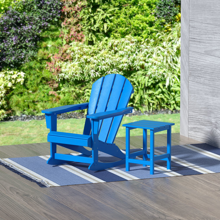 Shavon Adirondack Outdoor Rocking Plastic Chair With Side Table