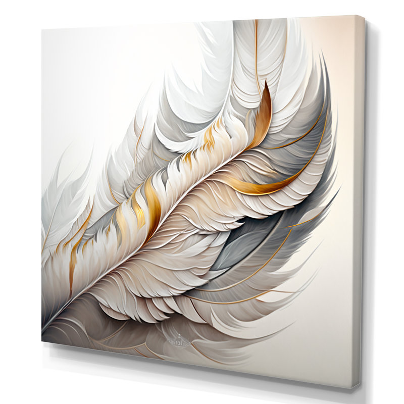 White Watercolor Feather - Abstract Transitional Wall Art, 36" H x 36" W x 1.5" D, Wrapped Canvas