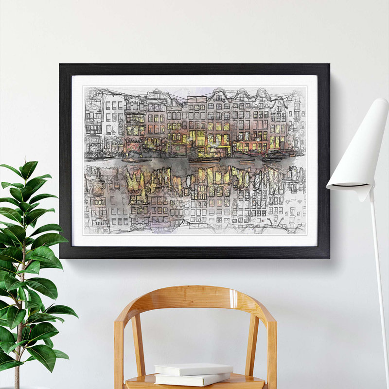 Amsterdam at Night in Abstract - Picture Frame Graphic Art Print, Black Framed, 36cm H x 48cm W x 2cm D