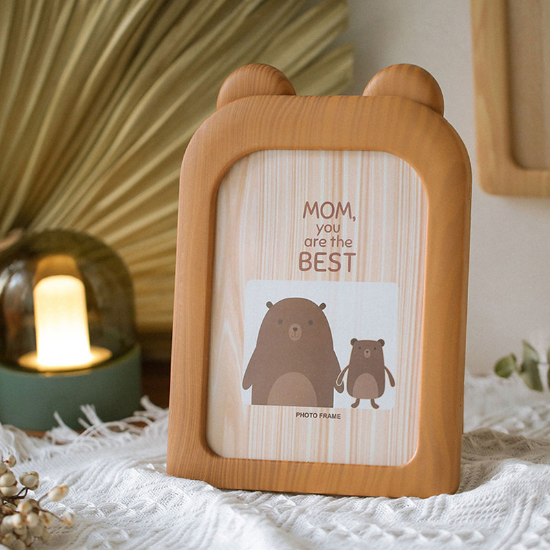 Cadre photo créatif mignon de style dessin animé, 18 cm, décor de bureau ou de chambre d'enfant, ours brun