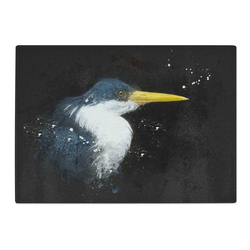 Tempered Glass Pied Heron Chopping Board, 20 cm x 28.5 cm