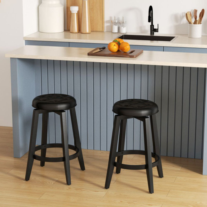 Nickolette Swivel Upholstered Counter Stool with Solid Wood Frame, Beige, Bar Stool (30” Seat Height)