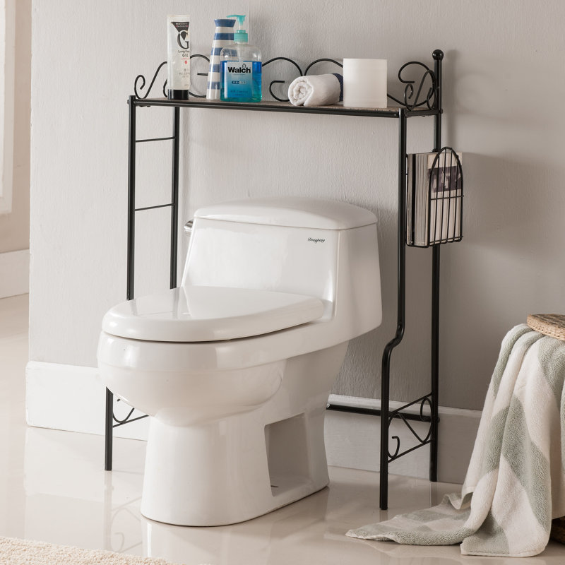 Freestanding Bathroom Shelf Storage Organizer Rack with Three Open Shelves and Over Toilet Design for Towels Toiletries and Decorative Display in a Compact and Functional - Black