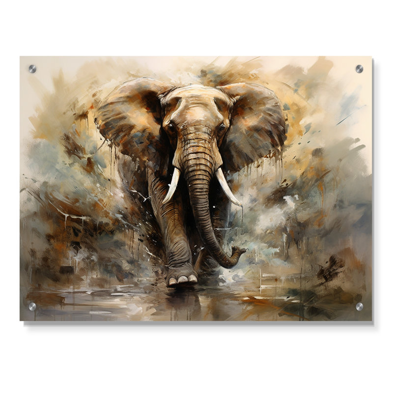 Topi - éléphant, art mural acrylique, H 16 po x l 32 po