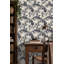 Papier peint à motifs damassés de feuilles d'acanthe, couleur crème et bleu marine-480092684