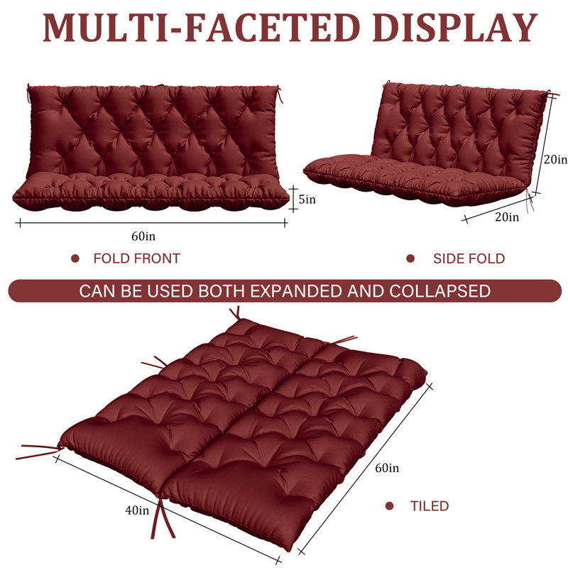 Coussin d'extérieur imperméable pour banc de jardin, Bourgogne, L 60 po x P 40 po