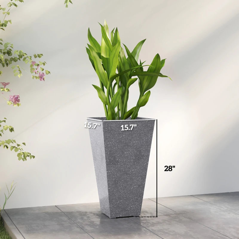 Set of 3 Tall Planters,Plastic Flower Pots, Gris