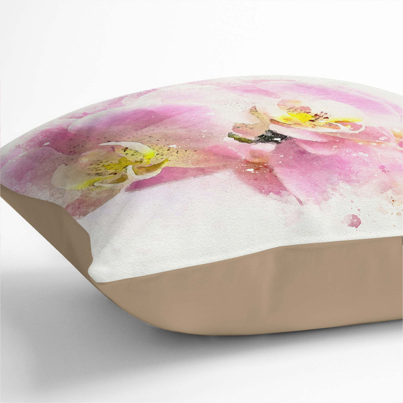 Pink Orchid Flower Cushion with Filling, Stone, 40cm H x 40cm W x 15cm D