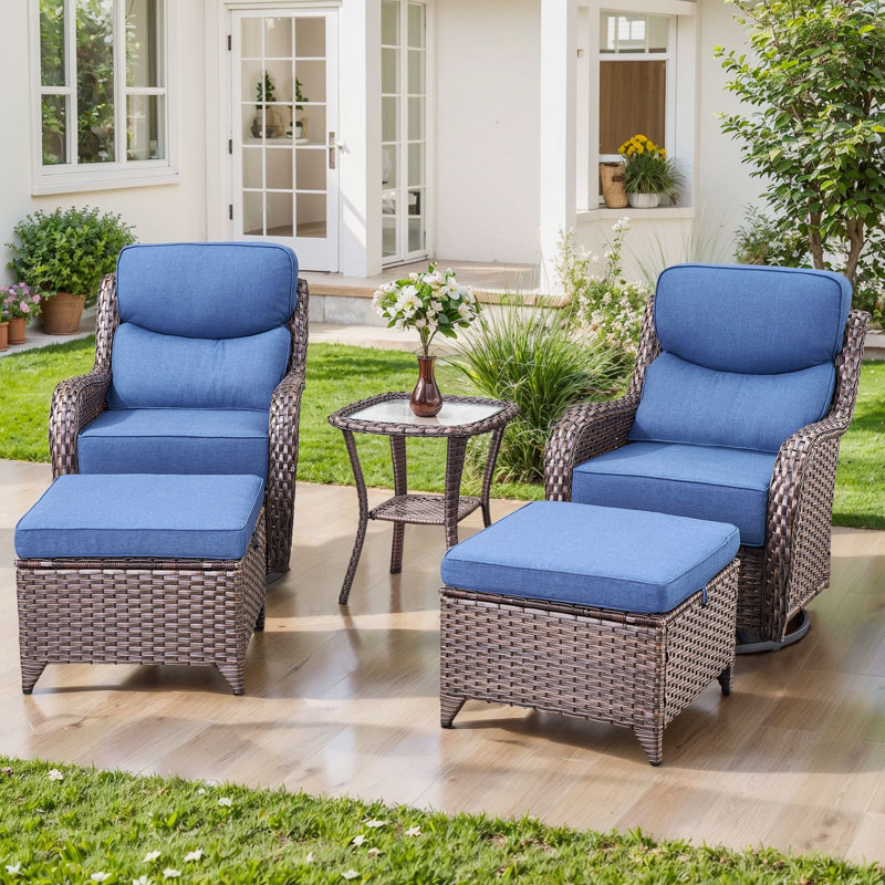 Abbey 5-Piece Patio Swivel Glider Chair Ottoman Set With Side Table, 6-Inch Ultra-Plush Cushions & Water-Resistant Olefin Fabric