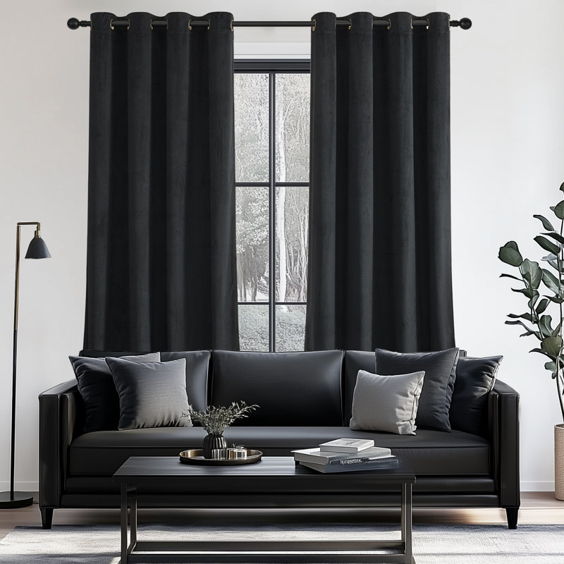 Velvet Room Darkening Curtain Panel Pair, 168cm Width x 183cm Drop, Black