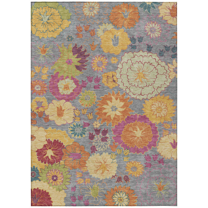 Machine Washable Indoor/Outdoor Matteson ACN2293 Floral Rug, Rectangle 9' x 12'