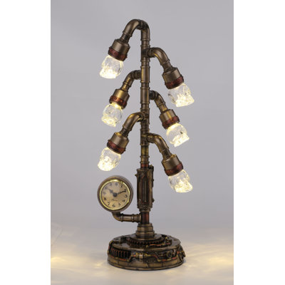 Williston Forge 17,13 "H CRISTAL DE STÉAMPUNK CRÉPAL SIX BRANCHE HORLOGE Bronze coulé à froid et verre