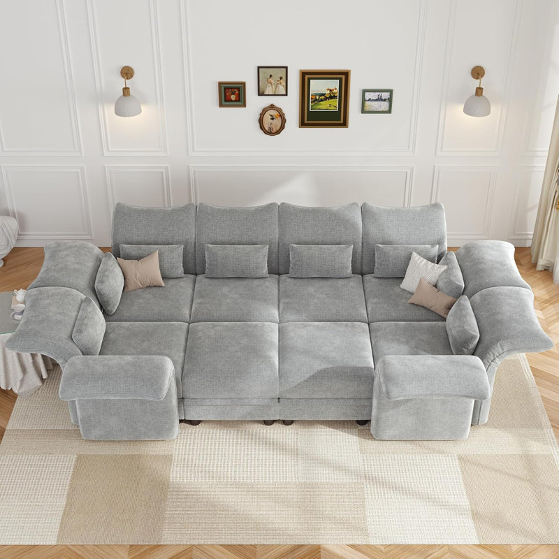 Harlaii 144'' 8 - Piece Upholstered Sectional With Storage, Light Gray Velvet
