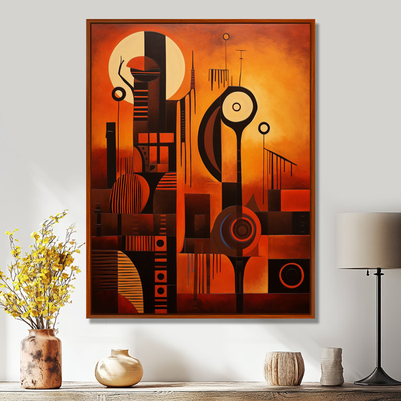 Afro Heritage Retro Earth - Art mural africain, salon, Toile avec cadre flottant brun, H 40 po x l 30 po x P 1,5 po