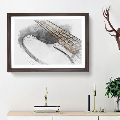 Strings of a White Bass Guitar in Abstract - Framed Print