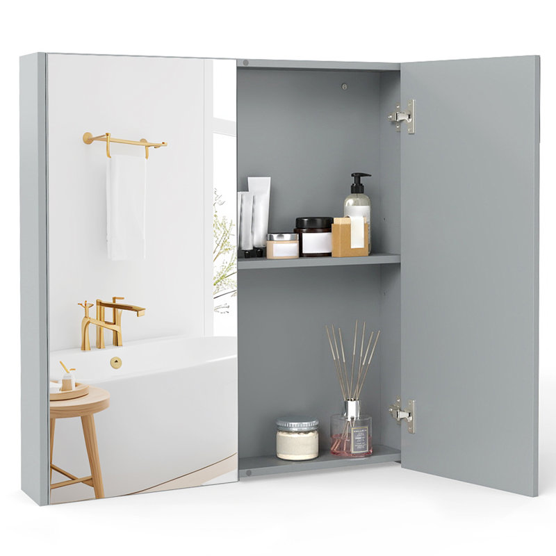 Recessed Framed Mirrored Bathroom Cabinets with Mirror Adjustable Shelves