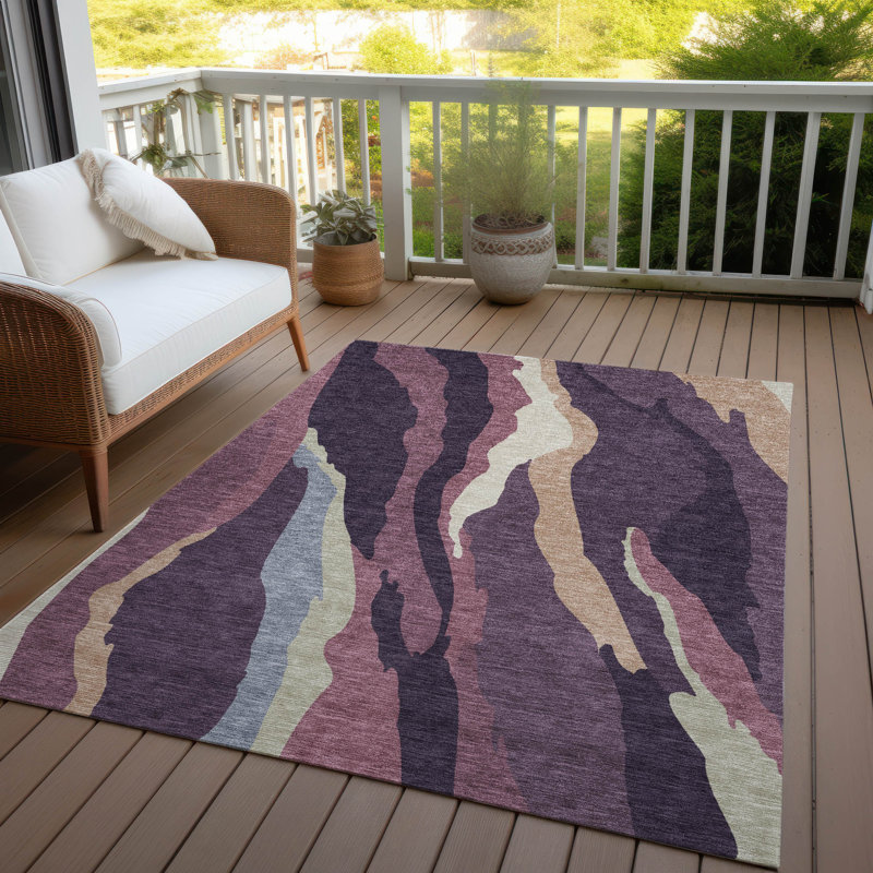 Plum Red Synthetic Washable Rectangular Rug 3' x 5'