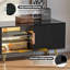 Meuble télé 78,7 po à grain de marbre noir moderne avec portes coulissantes, console média pour téléviseur de 75 po ou moins