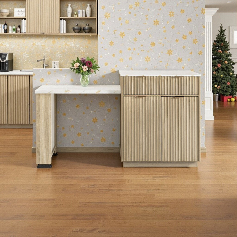 82.6" Extendable Kitchen Island Table With Power Outlet Double-Side Storage Faux Marble Top And Fluted Panel For 4-6 Seating