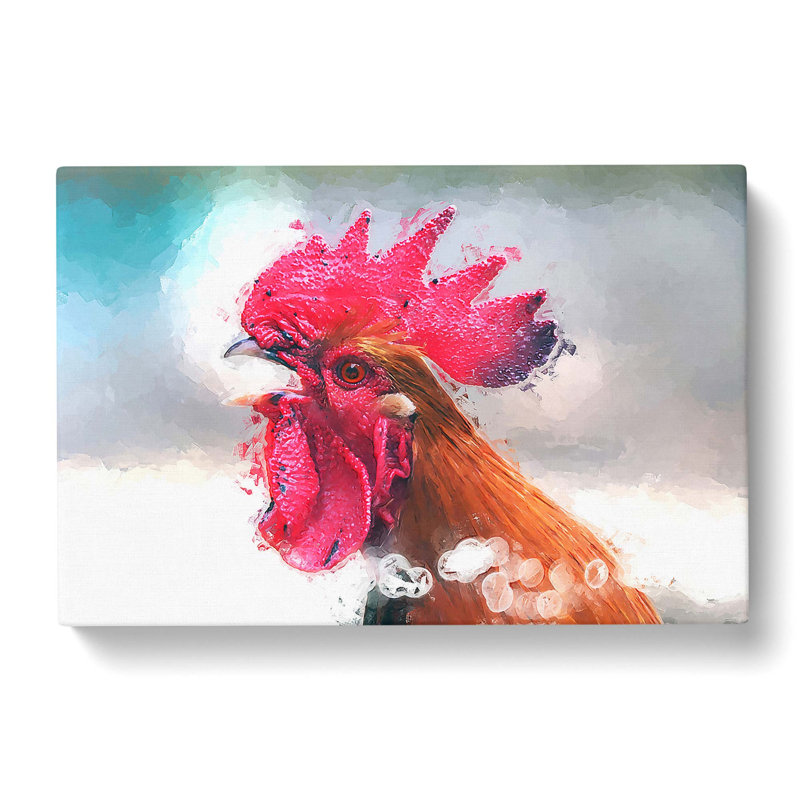 Portrait Of A Rooster In Abstract - Wrapped Canvas, 60cm H x 91cm W x 3cm D