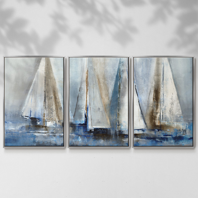 «Quiet Wind II», reproduction sur toile 3 pièces, Argent, H 40 po x l 78 po x P 2 po