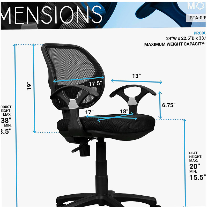 Chaise de bureau en filet à dossier moyen Mobili, noir