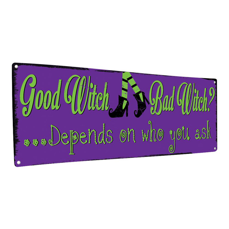 Plaque en métal «Good Witch Bad Witch», H 4,25 po x l 11,5 po x P 0,04 po