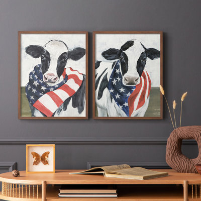 «American Cow I», reproduction encadrée de qualité supérieure - prête à être accrochée - aucun clou requis - aucun clou requis