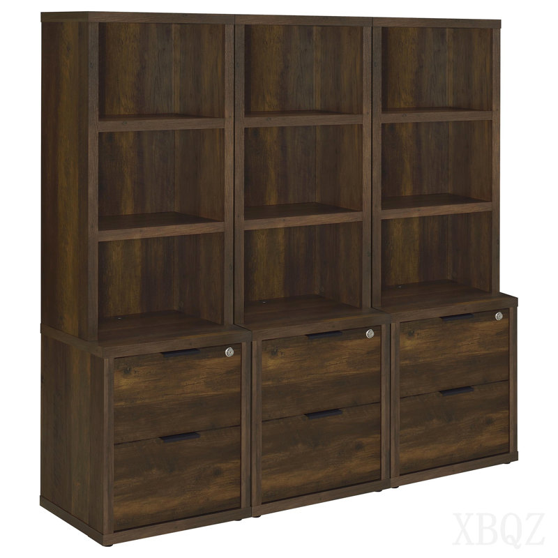 Dark Pine 3-piece Wall Unit Bookcase Set with USB