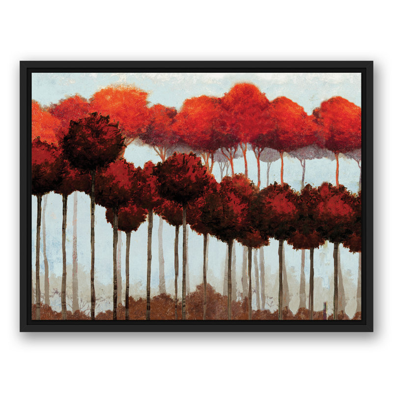 « line trees », reproduction de peinture à l’acrylique sur toile tendue, H 18 po x l 24 po, Cadre noir
