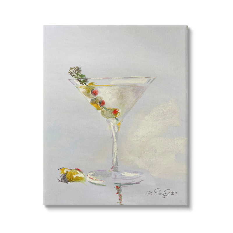 Bar à cocktail Olive Martini Glass par Alan Segal - Peinture, H 40 po x l 30 po, Toile tendue