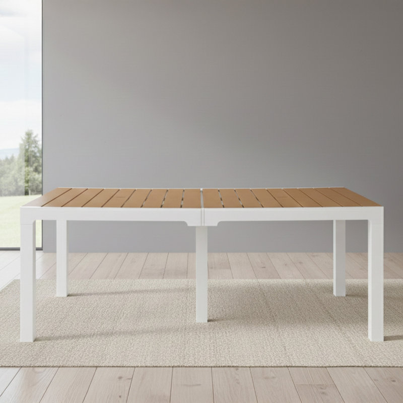 Armbrister Plastic Dining Table, Teak Top/White Base, 29.1" H x 71.25" W x 35.4" D