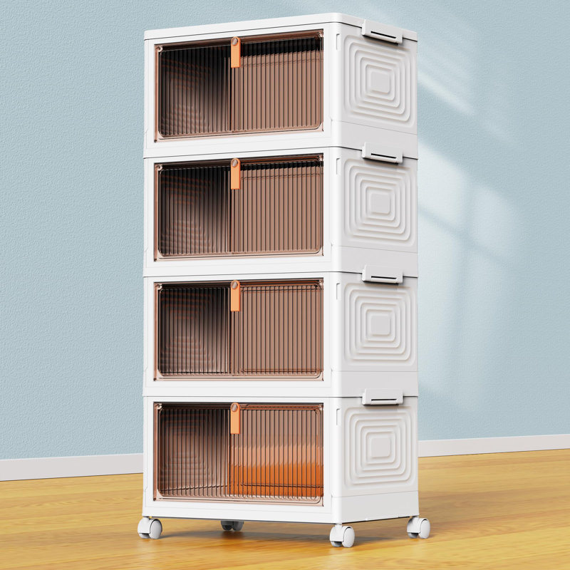 Bacs de rangement en plastique à 4 niveaux avec couvercle 23QT, contenants de rangement empilables avec roues, boîtes de rangement pliantes, bacs de rangement empilables, organisateurs de placard et rangement pour salon, bureau, dortoir