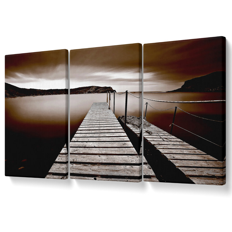 Abstract Pier Canvas 3 Panel Set, 81.3cm H x 163cm W, Brown