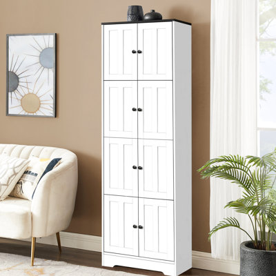 Armoire de rangement 8 portes à 4 tablettes en blanc pour le couloir - espace organisé avec et