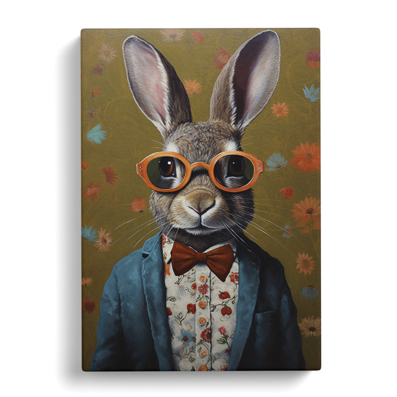 Rabbit With Glasses Painting No.2 - Single Picture Frame Print, 50cm H x 35cm W x 3cm D