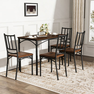 Dining Table Set, Bar Table with 4 Dining Benches, Kitchen Table Counter with Chairs, Industrial for Kitchen Breakfast Table, Living Room, Party Room,